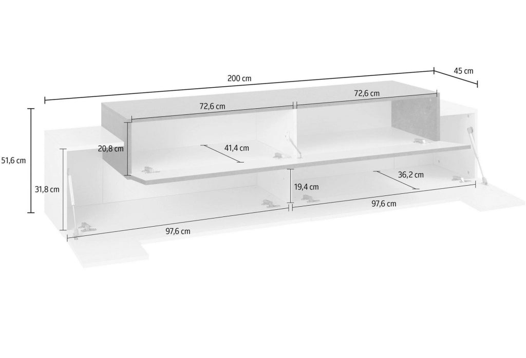 Cassino, Mobile Porta tv 3 Ripiani Made in Italy, 200x45x51.5h cm Beige