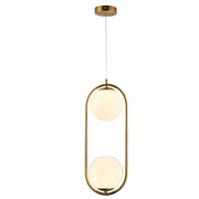 Trade Shop - Lampadario Sospensione Ovale Bronzo Con Due Sfere In Vetro Metallo Lampada Attacco G9 A33 -