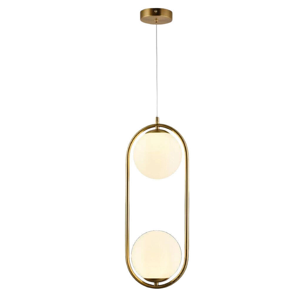Trade Shop - Lampadario Sospensione Ovale Bronzo Con Due Sfere In Vetro Metallo Lampada Attacco G9 A33 -