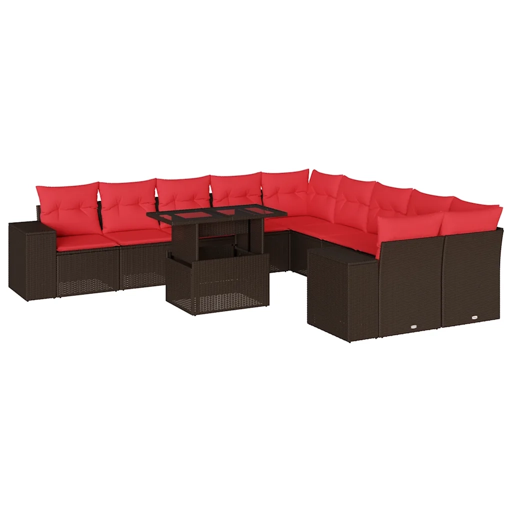 Set Divani da Giardino 11 pz con Cuscini Marrone in Polyrattan 3269434