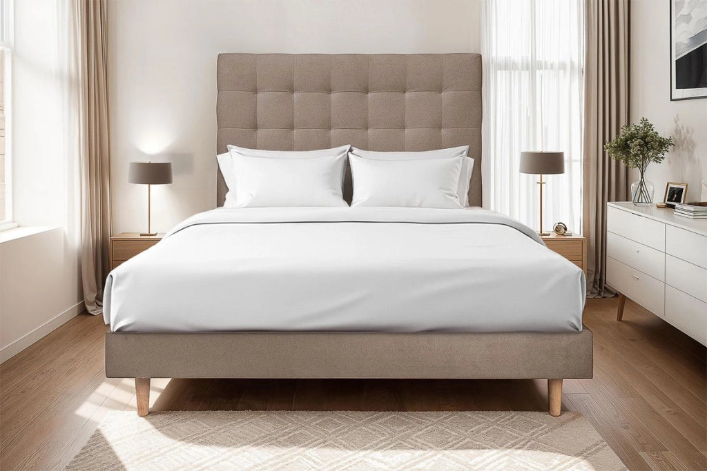 Letto 135x190 cm con testiera imbottita - Tessuto velluto
