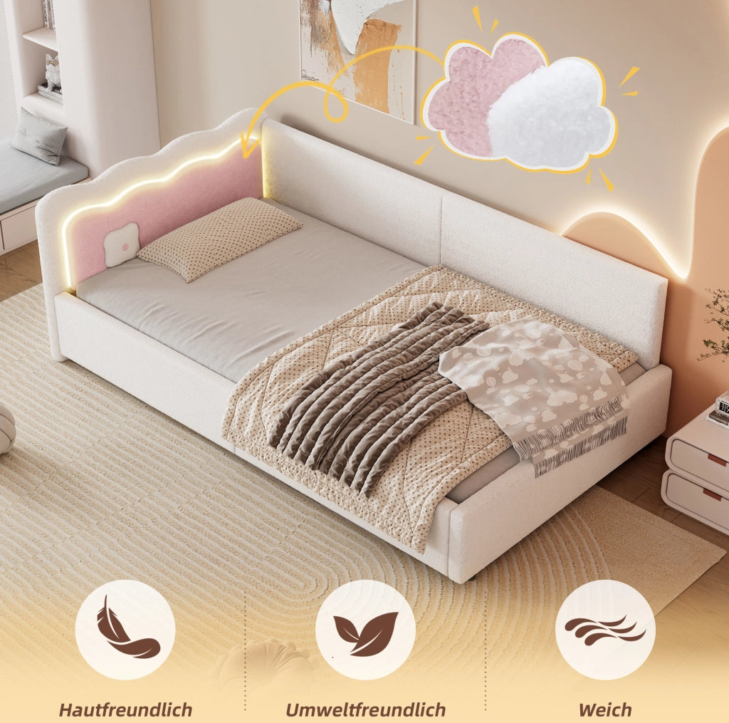 Letto da giorno con luce ambientale LED, 90 x 200 cm, bianco