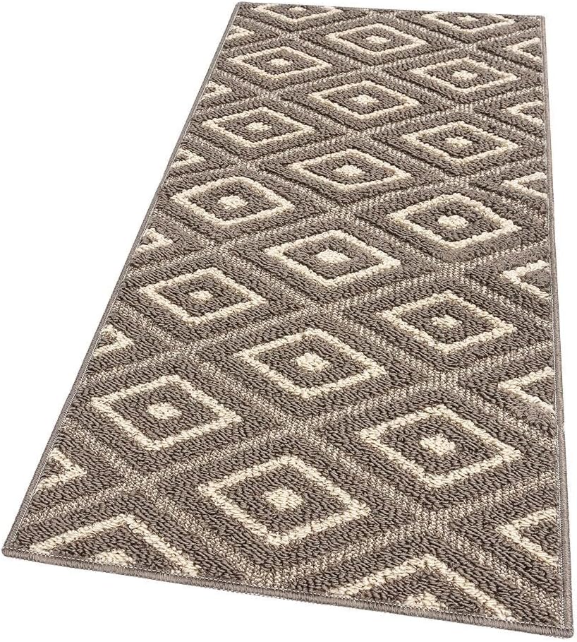 Tappeto Casa Cucina Rombi 3D 50X115 Cm Bordato Moderno Assorbente Antiscivolo Beige