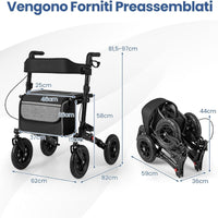 Deambulatore pieghevole con pneumatici per tutti i terreni per anziani, Deambulatore pieghevole e struttura leggera Nero-Salute e bellezza