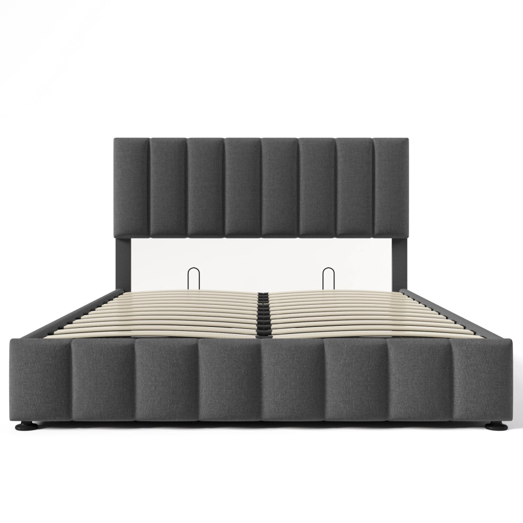 OKWISH Letto Contenitore 140×200 cm, Letto Matrimoniale con Testiera Regolabile e Vano Contenitore, senza Materasso, in Lino, Grigio