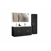 Mobili sottolavabo NOXERA 120 cm con doppio lavabo incassato e 2 sifoni - Colonna di stoccaggio - Specchio rettangolare LED