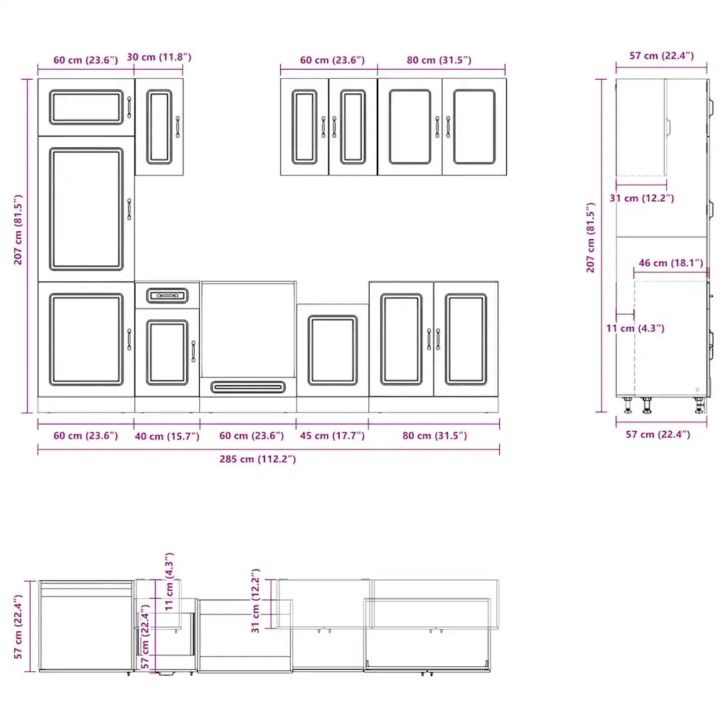 Set Mobili da Cucina 8 pz Kalmar Rovere Marrone in Truciolato 3314798