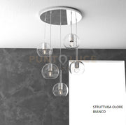 SOSP. BIANCO TONDA 5 LUCI VETRI TUTTI PICCOLO TRASPARENTE 1155BI-S5 TP-TR