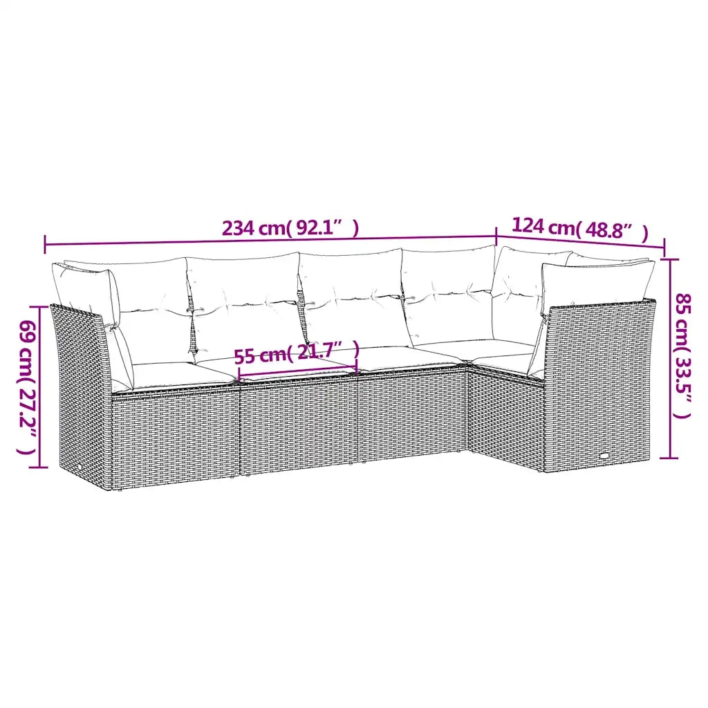 Set Divano da Giardino 5pz con Cuscini Grigio Chiaro Polyrattan