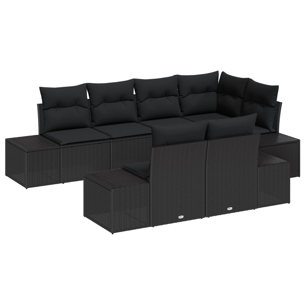 Set di divani da giardino 7 pezzi con cuscini in polyrattan nero