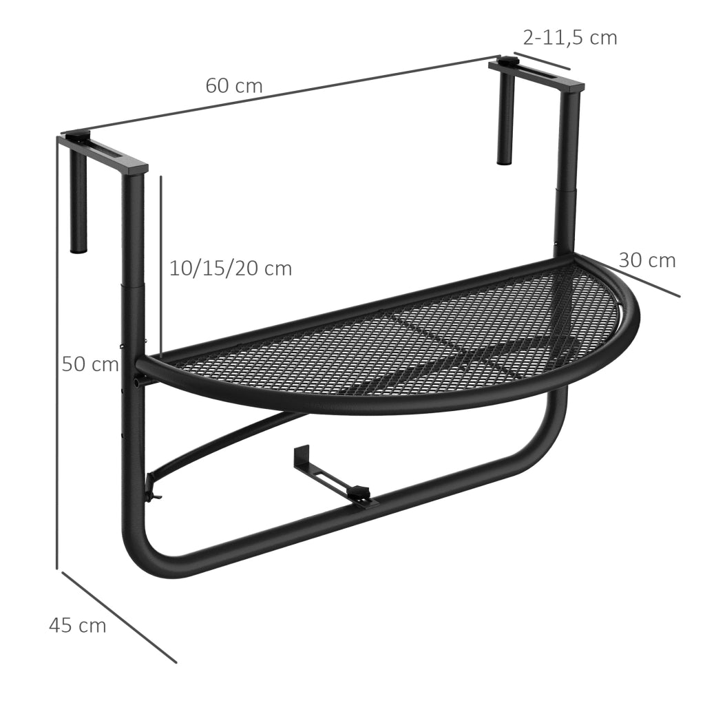Tavolo da balcone semicircolare ¨C zephmum ¨C regolabile in altezza 60x47x50 cm