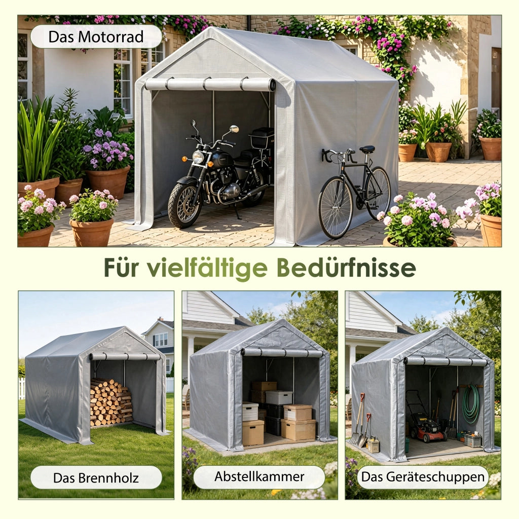 Casetta da giardino per biciclette e attrezzi con porta avvolgibile in metallo grigio scuro 296 × 190 × 200 cm