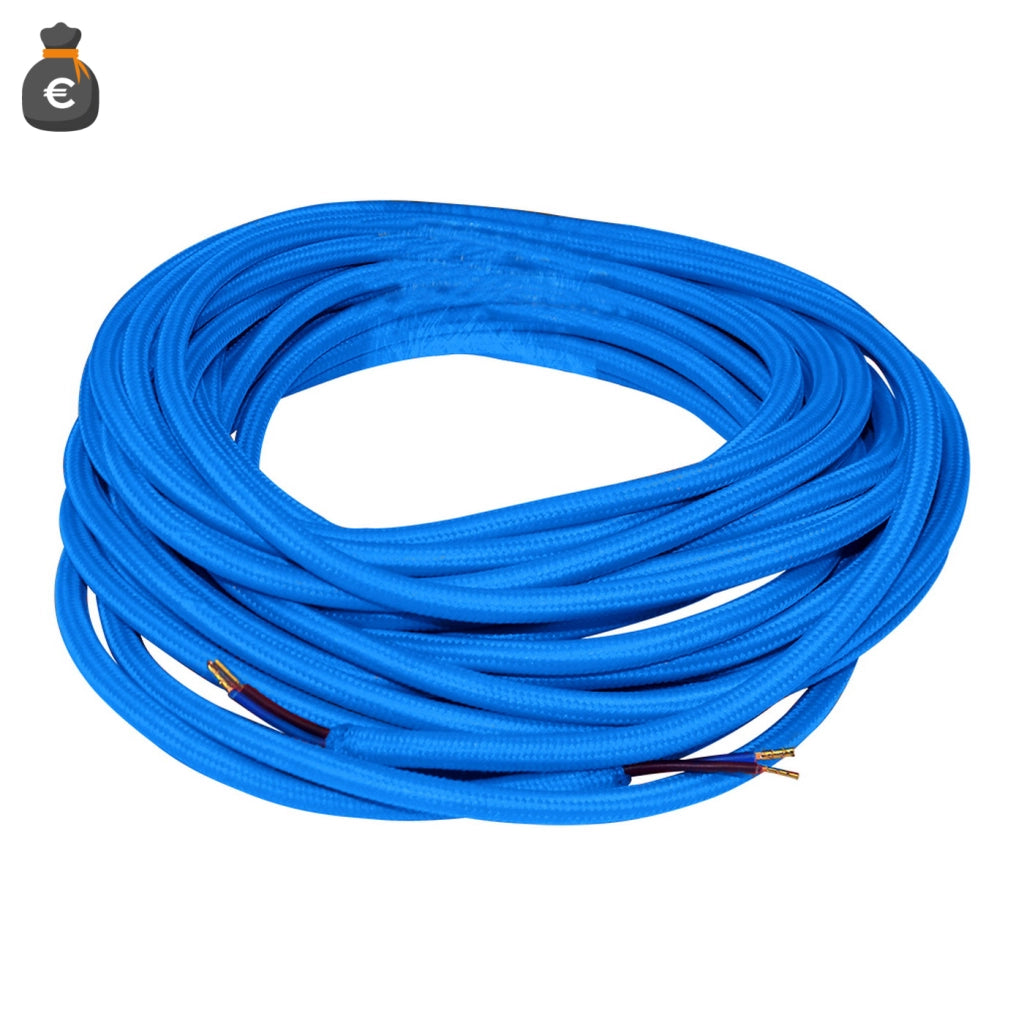 Alcapower Cavo Elettrico Tessile Flessibile Tondo Blu 2x0.75 mm² Matassa da 10 Metri per Installazioni Illuminotecniche di Design e Vintage