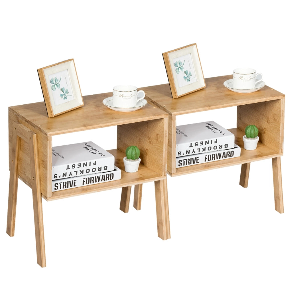 2 comodini di bamb¨´ impilabili, Set di 2 comodini con scompartimento aperto