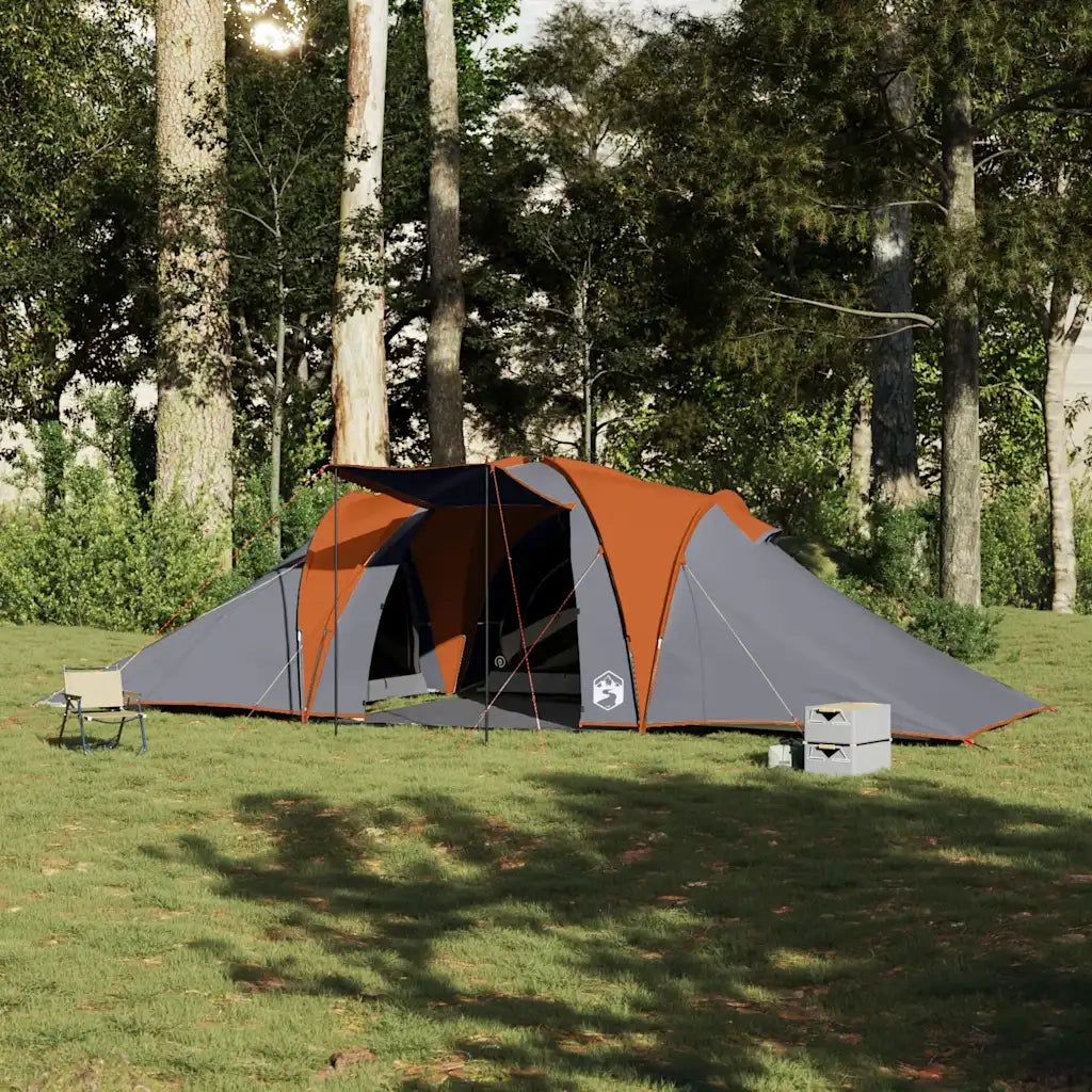 Tenda da Campeggio | Tenda Familiare a Cupola 6 Persone Grigio e Arancione