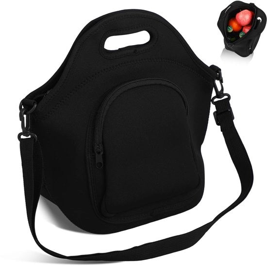 Borsa da pranzo per donne – Borsa da pranzo in neoprene con distributore – Borsa da pranzo per ufficio, scuola, picnic, viaggio – Borsa da pranzo isolata con cinturino a spalla (nero)