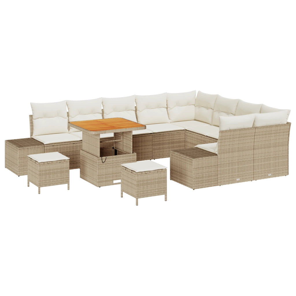 Set Divano da Giardino  12 Pezzi con Cuscini Beige Polyrattan Acacia