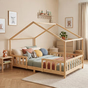 Letto per Cameretta Treviolo a Forma di Casetta in Stile Montessori 120x200 cm Naturale [en.casa]