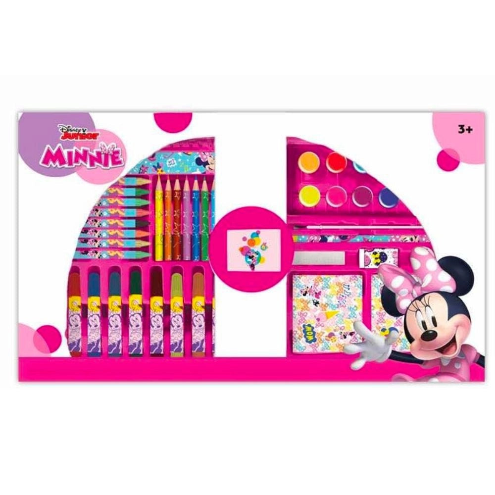 Trade Shop - Valigetta Con Colori Minnie Set Per Colorare Disney Gioco Per Bimbe 52 Pezzi -