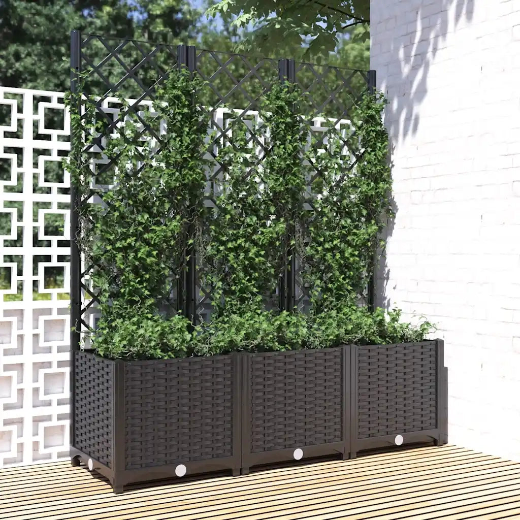 Fioriera | Cassetta per fiori | Vaso da giardino con traliccio nera 120x40x136 cm PP