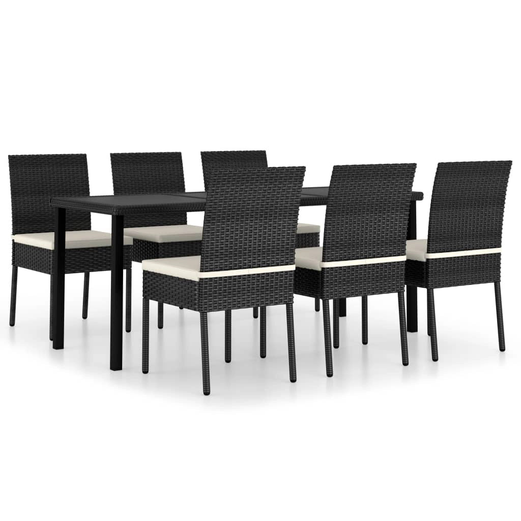 Set da pranzo da giardino mobili da esterno 7 pezzi resina intrecciata nera 02_0014052