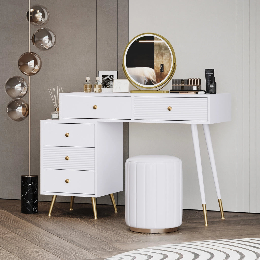 Tavolo da trucco con specchio LED, mobile laterale regolabile e cassetti, bianco, 100x78x40 cm