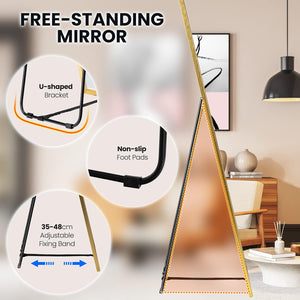 Specchio da Parete Lungo, Specchio da Terra Appendere con Cornice in Lega di Alluminio e Ganci, Per Camera da Letto e Soggiorno, 160 x 40 cm (Oro)