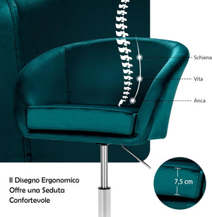 Sgabelli da Bar Girevole in Velluto, Sgabelli Cucina Moderni Design Alte con Schienale, Sedia Rotondo Regolabile in Altezza, con Braccioli, per Cucina Ufficio Bar (Verde)