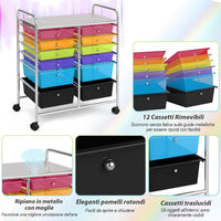 Carrello con 12 Cassetti con Ruote, Ideale per Ufficio e Domestico, 73,5 x 37 x 63 cm (Colorato trasparente)