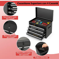 Cassettiera Portautensili a 4 Cassetti, Carrello per Attrezzi con Ruote Bloccabili Ripiano Regolabile e Rivestimento Antiscivolo, 59 x 28 x 102 cm (Nero)