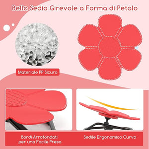 Sedia Girevole a 360° per Bambini, Sedia Sensoriale con Base in Metallo Antiscivolo per Allenare la Coordinazione Fisica e l'Equilibrio, Giocattolo per Cameretta (Rosso,Fiore)