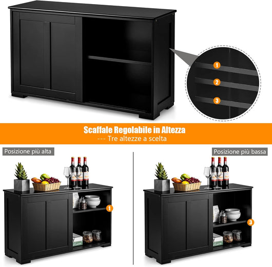 Armadietto da Cucina Mobiletto per Cucina Composto da Due Porte Scorrevoli Dimensioni: 106.5 x 33 x 62.5 cm (Nero)
