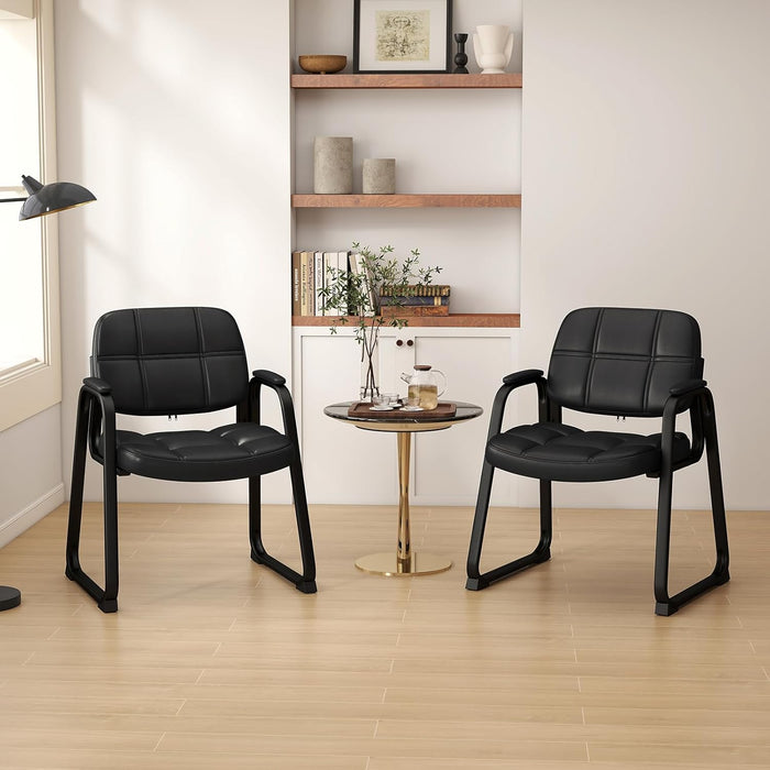 Set di 2 Sedie per Ospiti, Poltrona in Pelle Artificiale con Struttura in Metallo e Braccioli Imbottiti, Sedia da Ufficio Moderna per Sala Conferenze, Portata 120 kg