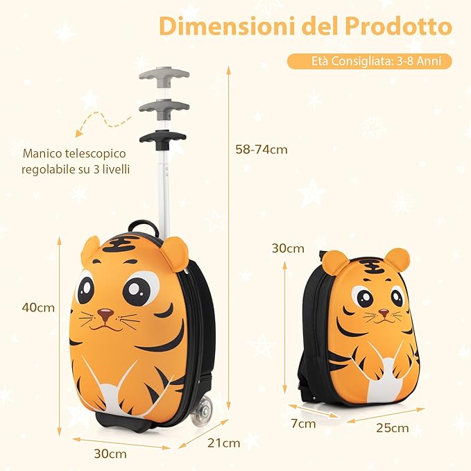 Set di Valigia per Bambini, Valigia+ Zaino, 2 Pezzi, con Ruote Girevoli a 360° e Maniglia Retrattile, Ideale per Viaggiare in Modo Comodo e Divertente (Modello 18)