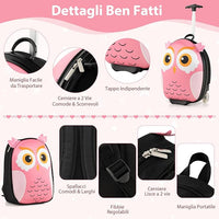2 Pezzi Valigia per Bambini con Maniglia Retrattile + Zaino Bagaglio a Mano, con ruote girevoli a 360 ° (gufo 3)