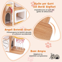 Tiragraffi in Legno 120cm, Torre con Graffiare in Sisal per Gatti a Tema Sportivo con 2 Piani, 2 Posatoi, Amaca e Cuscini Imbottiti, Mobile per Animali Domestici, Naturale