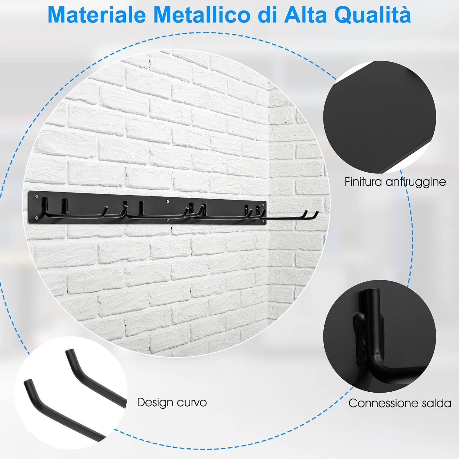 Organizzatore Garage, Organizzatore di Attrezzi da Giardino in Metallo con 8 Ganci, Capacità di Carico di 150 kg