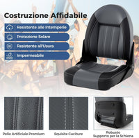 Set di 2 Sedie da Barca, Sedili Alti da Barca Pieghevole Morbide Imbottite Spesse, Sedile Nautica Ergonomico per Imbarcazioni da Pesca, 46 x 52 x 58 cm, Nero e Grigio