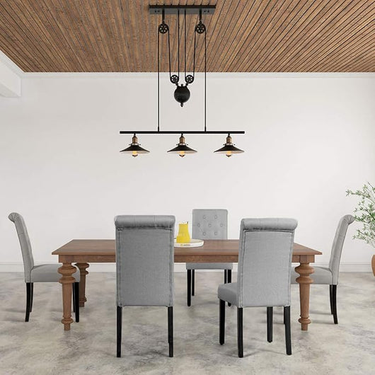 2 Seide Sala da Pranzo 43 x 61 x 100 cm, Seidie Cucina Laterali in Tessuto Rivestito con Gambe in Legno di Gomma, Tessuto di Lino Traspirante e Spugna ad Alta Densità (Grigio)