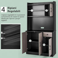 Armadio da Cucina Alto 180 CM, Credenza Alta da Cucina con Armadietti e Cassetto, Stazione di Ricarica Integrata, Ripiani Regolabili, 100 x 40 x 180 cm (Nero)