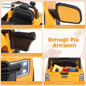 Ford Ranger Auto Elettrica 12V per Bambini, con Telecomando, USB, Clacson, 2 Modalità di Guida, Connessione Wireless, Partenza Progressiva, per Bambini da 3 a 6 Anni