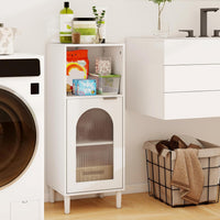 Armadietto da Bagno 35 x 30 x 90 cm, Mobiletto Bagno Salvaspazio in Legno con Anta in Vetro Temperato e Ripiano Regolabile, Colonna Salvaspazio per Corridoio, Soggiorno e Cuccina