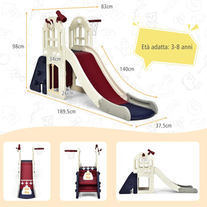 Scivolo per Bambini 6 in 1, Set da Gioco per Bambini con Canestro, Palla, Lancio dell'Anello e Cannocchiale, Ideale per Interni ed Esterni per Ragazzi e Ragazze, 189,5 x 83 x 98 cm (Blu)