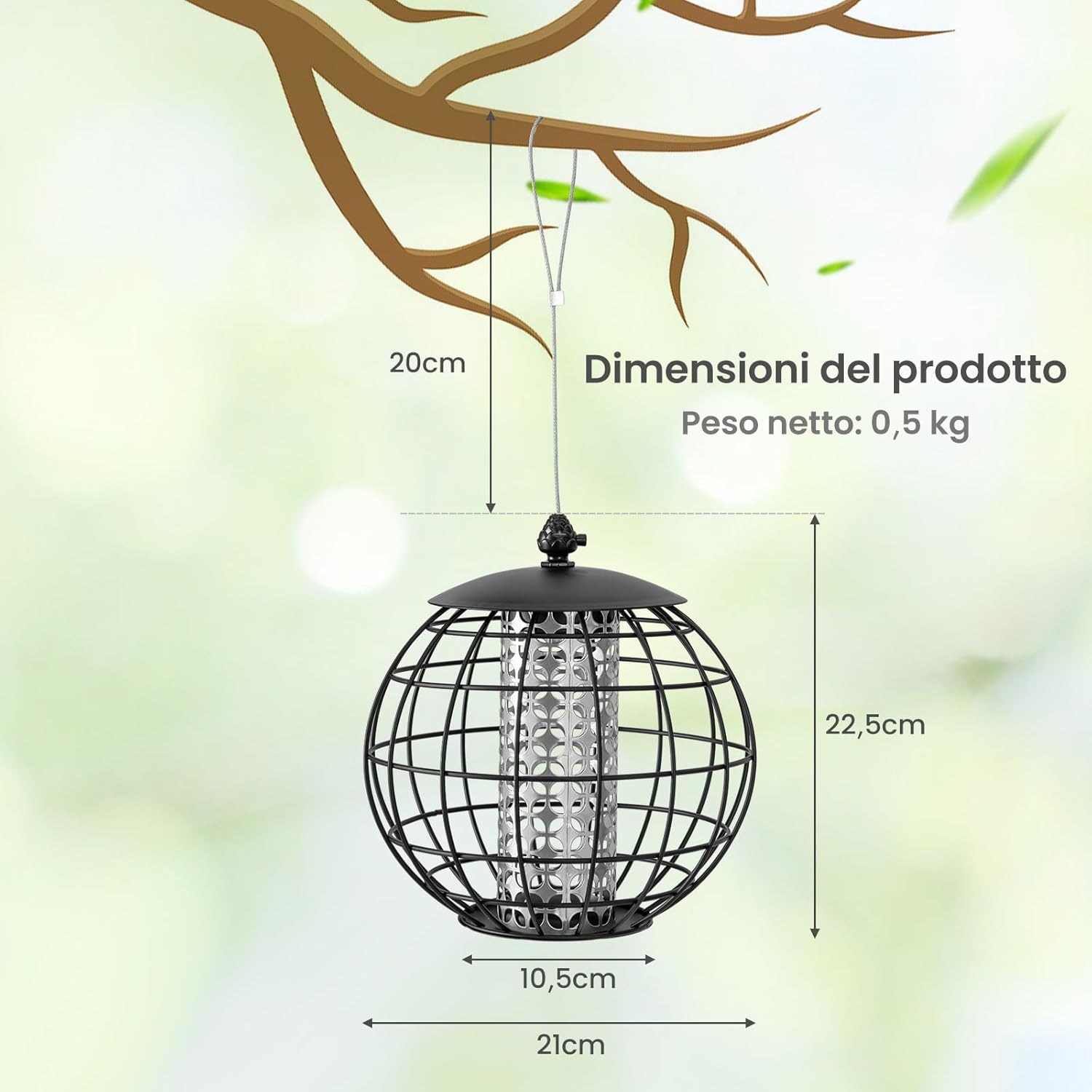 Mangiatoia per Uccellini da Esterno Antiscoiattolo, Mangiatoia per Uccelli Selvatici in Metallo Resistente, Ideale per Giardino, Balcone e Terrazza, Capacità 3 KG