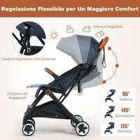 Passeggino Pighevole per Bmabini, Passeggino con Schienale e Poggiapiedi Regolabili, Passeggino Leggero Portata 15 kg, con Cappottina e Zanzariera, per Bambini 0-3 Anni (Blu)