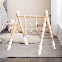 Palestrina per Bambini, Palestrina con Giocattoli per Dentizione Sviluppo Cerebrale Stimolazione Sensoriale, Pieghevole, in Legno, per Bambini 3+ Mesi (Bianco)