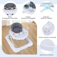 Girello per Bambini, Girello Pieghevole con Ruote, Altezza Regolabile su 3 Livelli, Cuscino del Sedile Rimovibile, per Bambini 6-36 Mesi (Grigio)