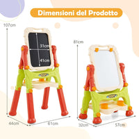 Cavalletto per Bambini, Lavagna Magnetica a Doppia Faccia Regolabile in Altezza, Tavolo da Disegno Staccabile con Manico Portatile e 2 Tazze, per Bambini 3 Anni + (Arancia)