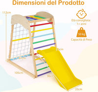 Set Arrampicata 4 in 1, Parco Giochi Interno in Legno con Sbarre Rete da Arrampicata e Scala da Arrampicata, per Bambini 1 Anno+ (colorato)