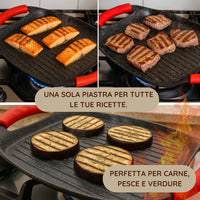 Padella Bistecchiera Antiaderente, 47cm in Alluminio Pressofuso, Rivestimento Effetto Marmo, Griglia Induzione per Carne, Pesce e Verdure.